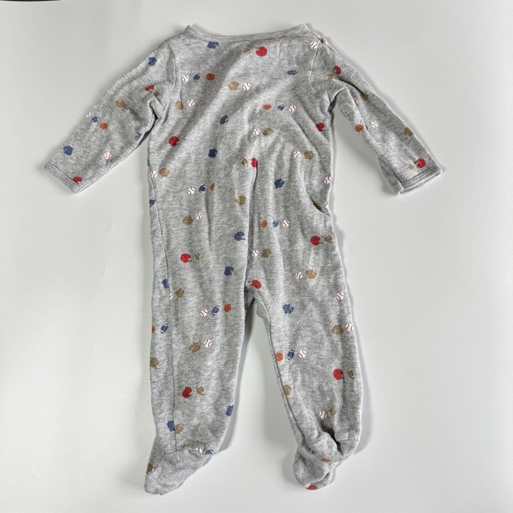 Baby Footie Pajamas Size 6 Months Carter’s Turkey Thanksgiving Baseball Blue - Picture 11 of 16